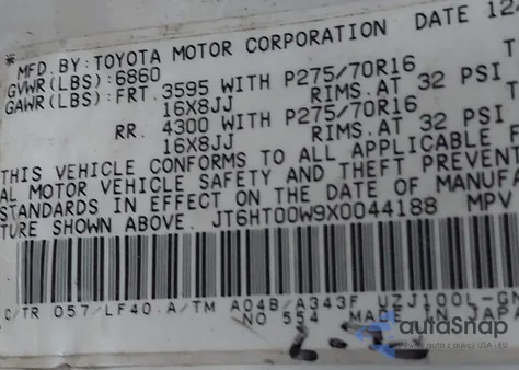 1999 Lexus Lx 470 from USA, damaged, VIN JT6HT00W9X0044188